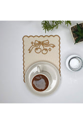 Vişne Tasarım Bej Rengi Altın Nakışlı Kumaş Kokteyl Peçetesi 1 Adet